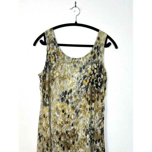 Melonie T Women’s 10 Boho Dress Sheer Sleeveless Midi Yellow Black Dot Artistic - Picture 2 of 12